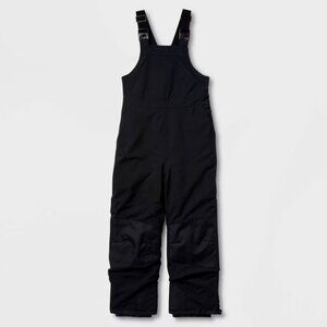 NEW! Kids' Waterproof Snow Ski Bib w/ Clips on Straps - All in Motion, Black